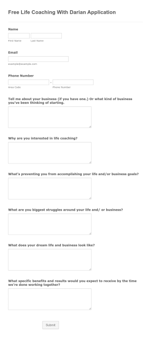 Free Life Coaching With Darian Application Form Template