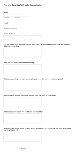 Free Life Coaching With Makayla Application Form Template