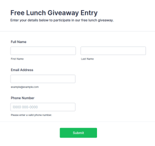 Free Lunch Giveaway Entry Form Template