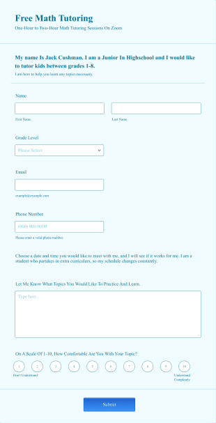 Free Math Tutoring Form Template