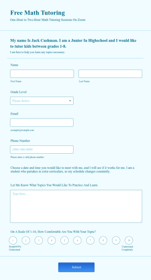 Free Math Tutoring Form Template