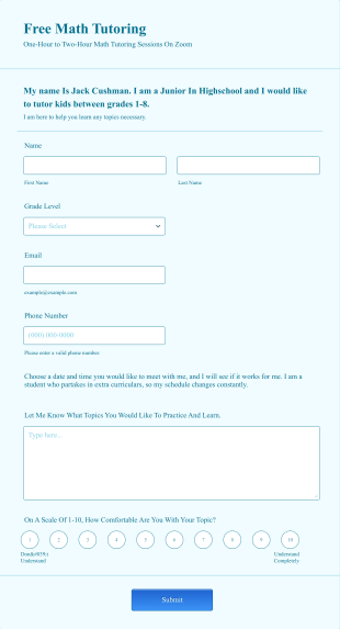 Free Math Tutoring Form Template