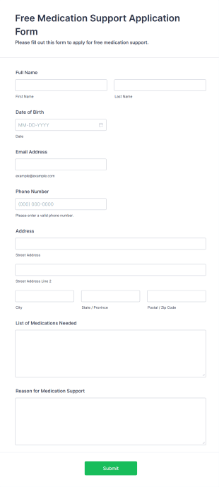 Free Medication Support Application Form Form Template