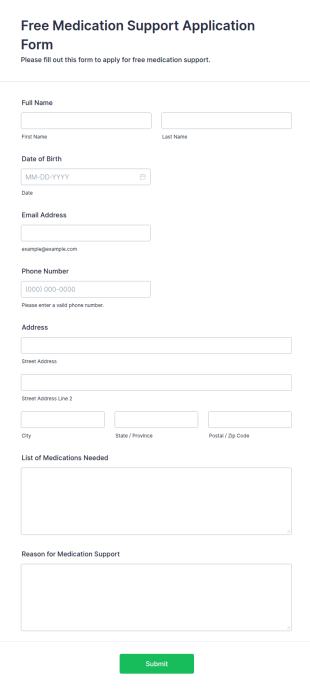 Free Medication Support Application Form Template