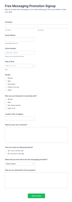 Free Messaging Promotion Signup Form Template