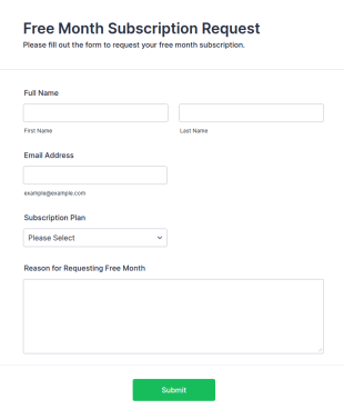 Free Month Subscription Request Form Template