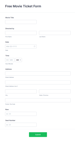 Free Movie Ticket Form Template