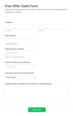 Free Offer Claim Form Template