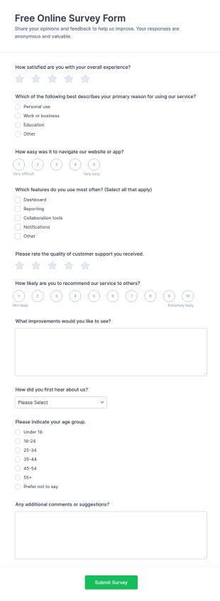 Free Online Survey Form Template