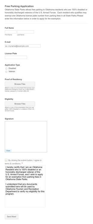 Free Parking Application Form Template