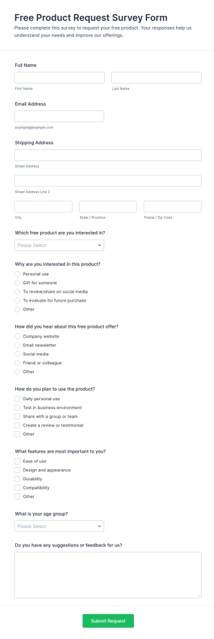 Free Product Request Survey Form Template