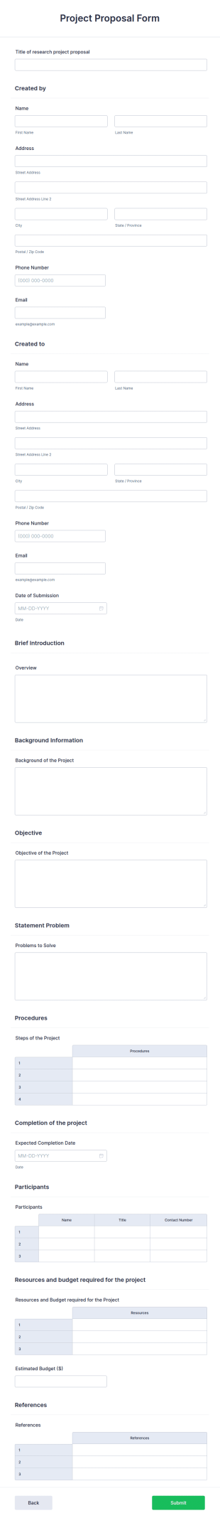 Free Project Proposal Form Template