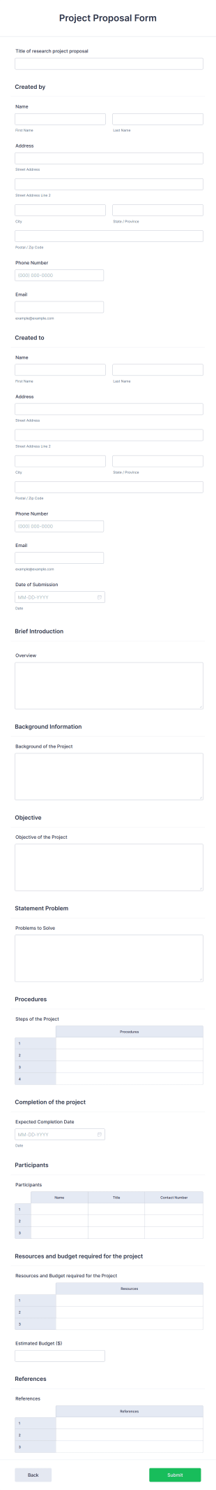 Free Project Proposal Form Template