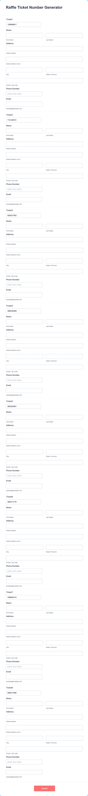 Free Raffle Ticket Number Generator Form Template