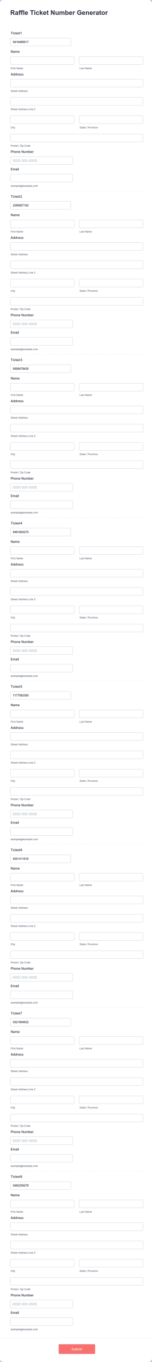 Free Raffle Ticket Number Generator Form Template