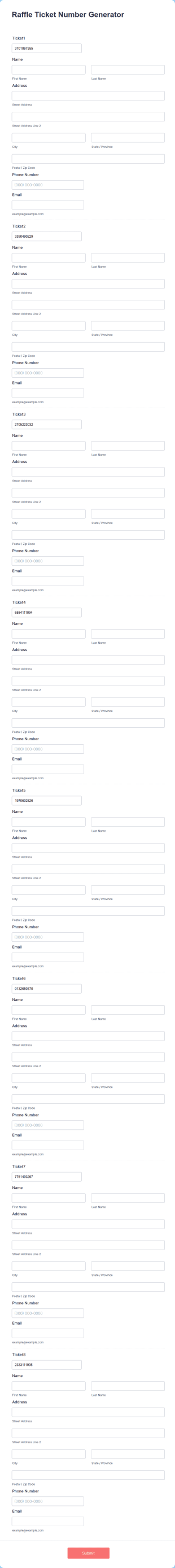 Free Raffle Ticket Number Generator Form Template