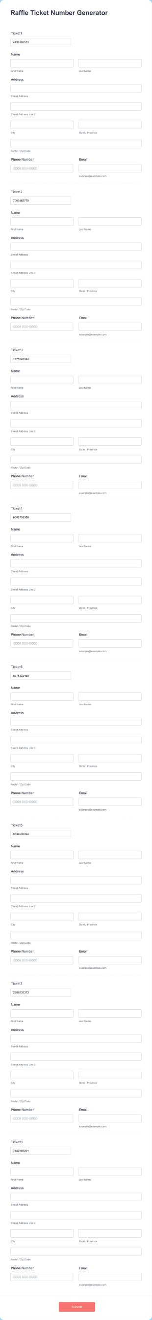 Free Raffle Ticket Number Generator Form Template