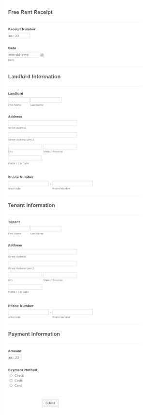 Free Rent Receipt Form Template
