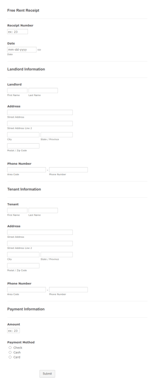 Free Rent Receipt Form Template