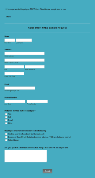 FREE Sample Form Team Glitz & Glamour