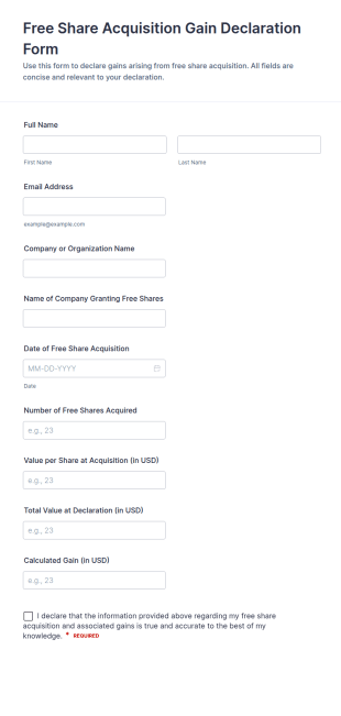 Free Share Acquisition Gain Declaration Form Template