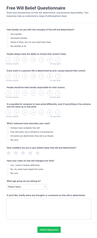 Free Will Belief Questionnaire Form Template