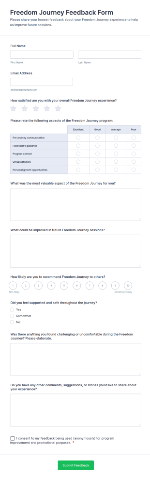 Freedom Journey Feedback Form Template
