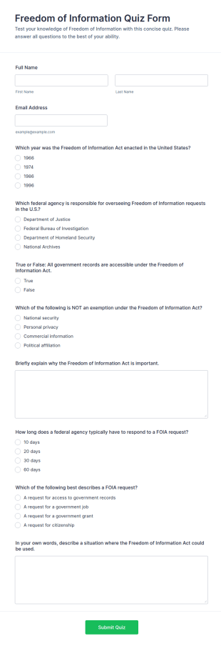 Freedom Of Information Quiz Form Template
