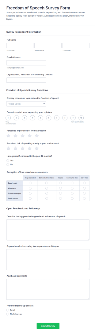 Freedom Of Speech Survey Form Template