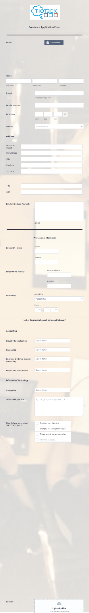Freelance Application Form Template