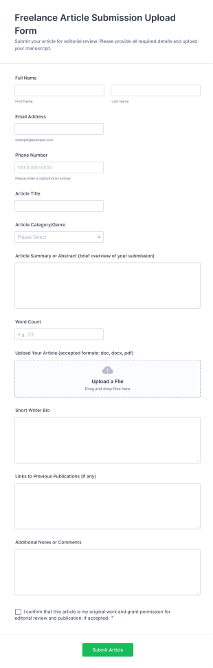 Freelance Article Submission Upload Form Form Template