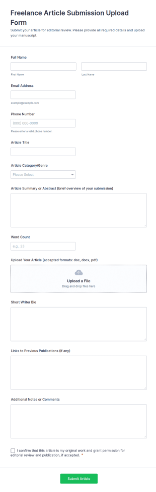 Freelance Article Submission Upload Form Template