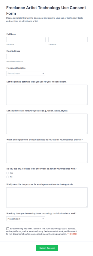 Freelance Artist Technology Use Consent Form Template