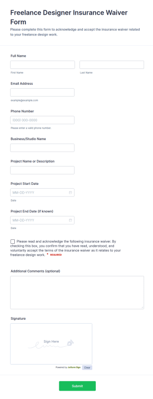 Freelance Designer Insurance Waiver Form Template