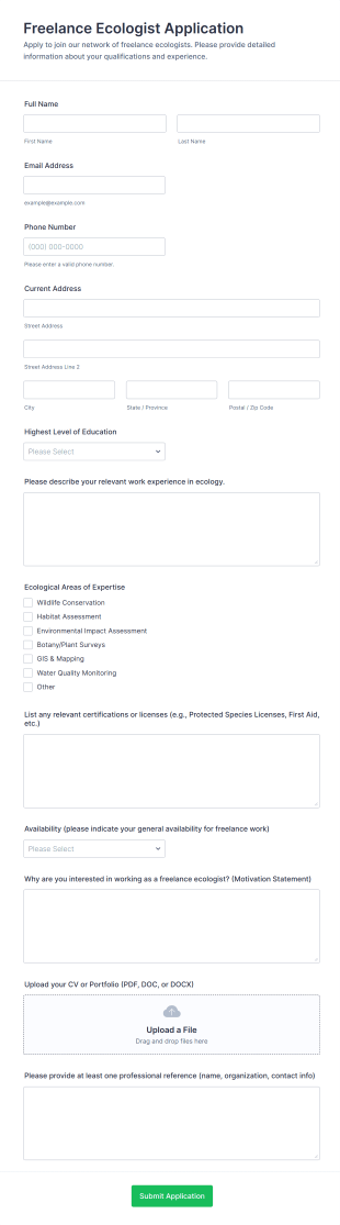 Freelance Ecologist Application Form Template