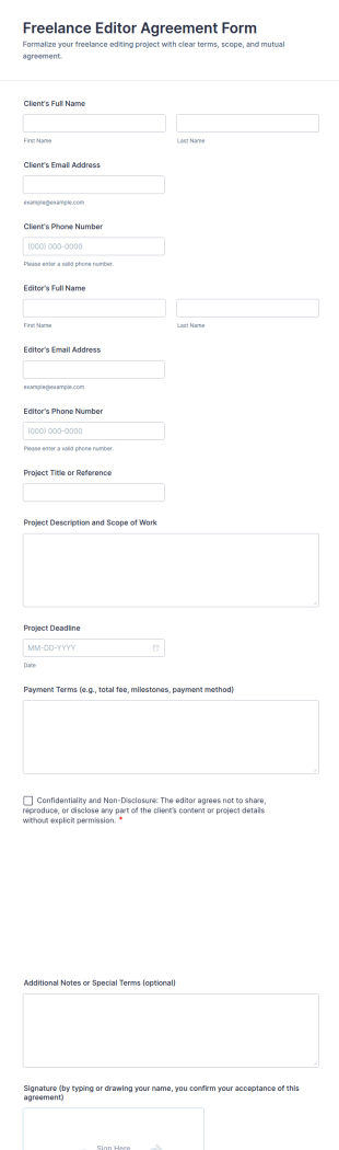 Freelance Editor Agreement Form Template
