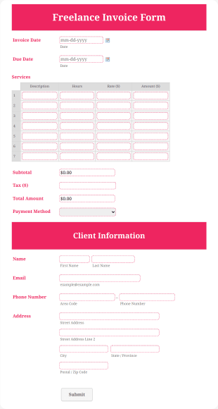 Freelance Invoice Form Template