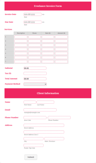 Freelance Invoice Form Template