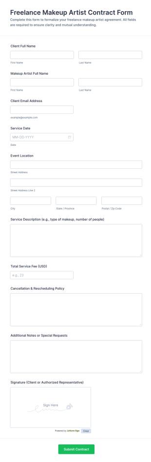Freelance Makeup Artist Contract Form Template