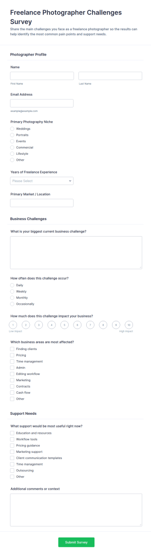 Freelance Photographer Challenges Survey Form Template