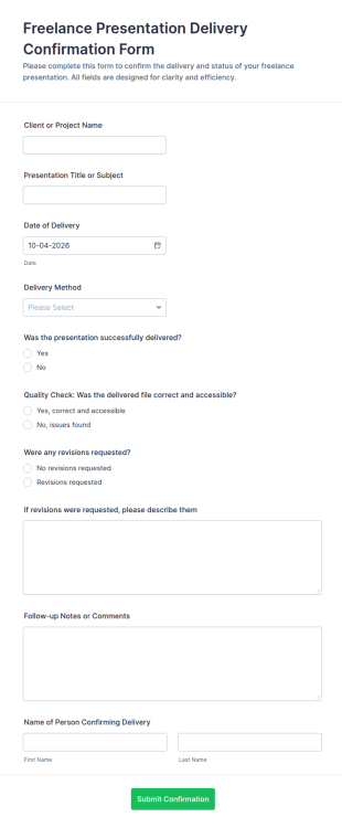 Freelance Presentation Delivery Confirmation Form Template
