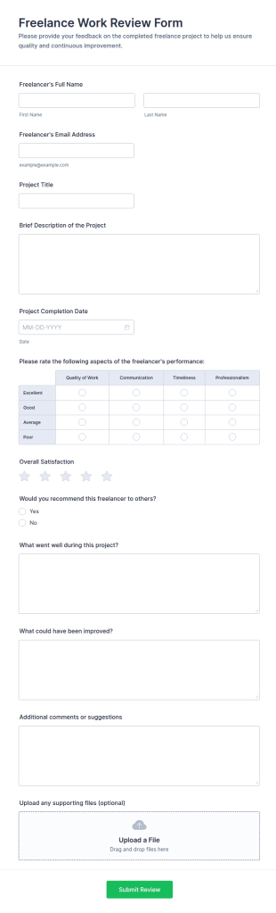 Freelance Work Review Form Template