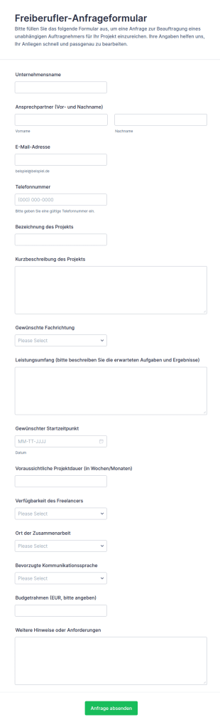 Freelancer Anfrageformular 🚀