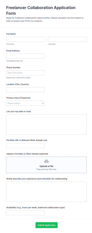 Freelancer Collaboration Application Form Template