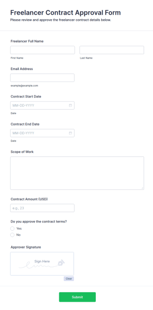 Freelancer Contract Approval Form Template