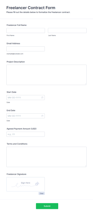 Freelancer Contract Form Template