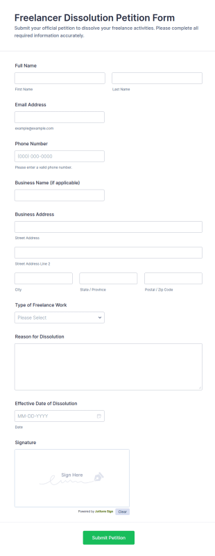 Freelancer Dissolution Petition Form Template