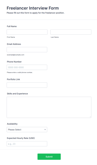Freelancer Interview Form Template