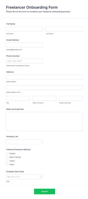 Freelancer Onboarding Form Template