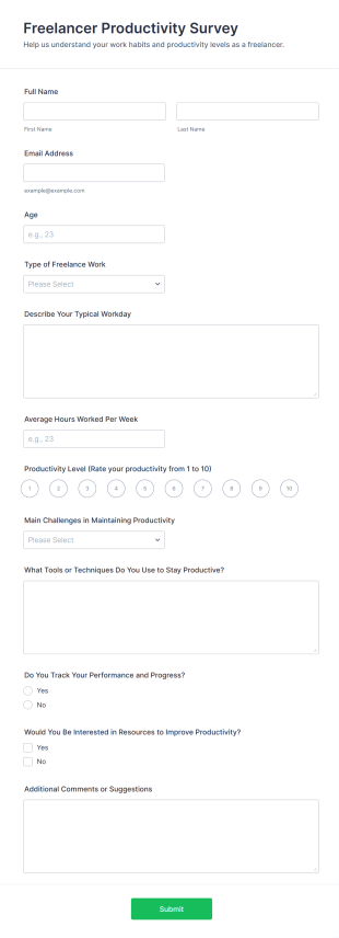 Freelancer Productivity Survey Form Template